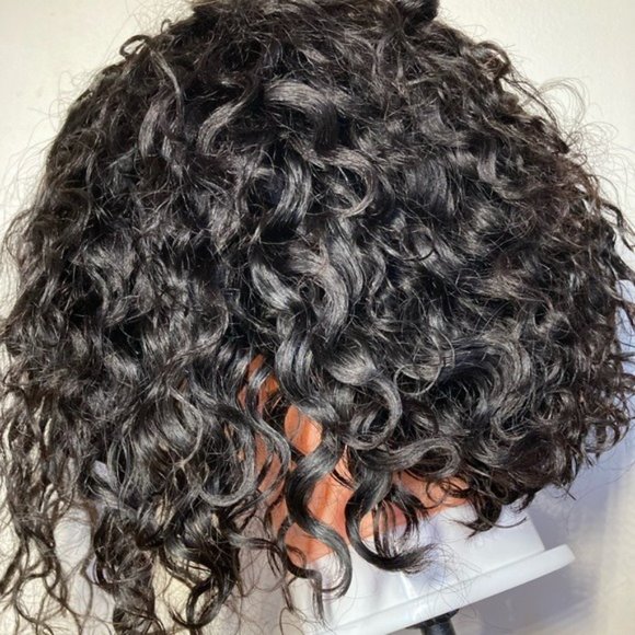 Short Bob Curly Human Hair Lace Front Wig - Picture 3 of 15